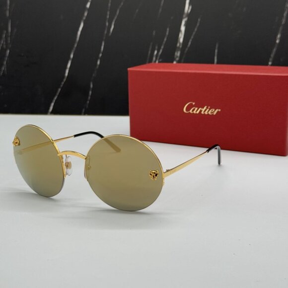 NEW CARTIER SUNGLASSES, ROUND GOLD WOMEN SUNGLASSES CARTIER CT0022S 002 - Picture 2 of 14